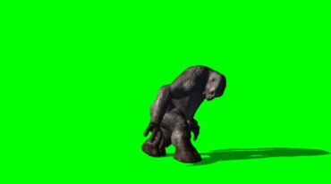 巨型猩猩被击打摆头绿幕免抠像影视特效视频素材