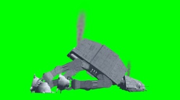 太空战机坠落毁坏冒黑烟绿幕免抠像影视特效视频素材