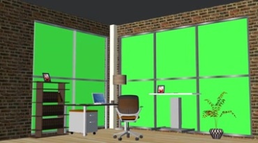 虚拟办公室落地窗户绿幕抠像特效视频素材