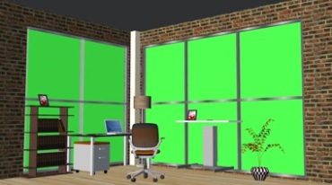 虚拟办公室落地窗户绿幕抠像特效视频素材