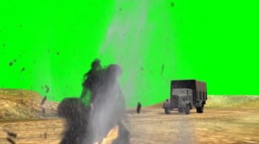 二战卡车穿越爆炸战场绿幕免抠像影视特效视频素材