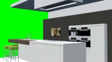 家居开放厨房背景绿屏免抠像特效视频素材
