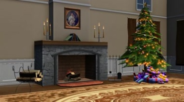 圣诞节日主题装扮布置的房间有圣诞树火炉视频素材