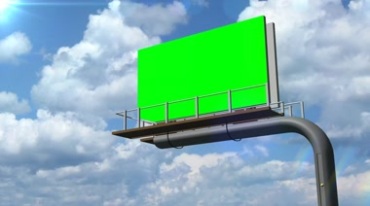 蓝天白云下户外广告牌绿色幕布抠像特效视频素材