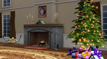 圣诞节温馨房间有火炉圣诞树礼物视频素材