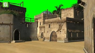 沙漠城市古城废墟绿幕免抠像影视特效视频素材