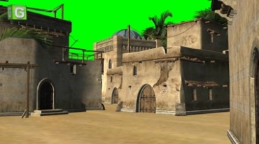 沙漠城市古城废墟绿幕免抠像影视特效视频素材