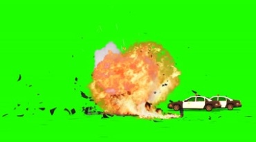 警车爆炸大火燃烧绿幕抠像特效视频素材