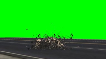石头从天而降砸毁公路绿幕免抠像影视特效视频素材