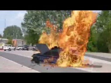 警车起火爆炸绿屏抠像特效视频素材
