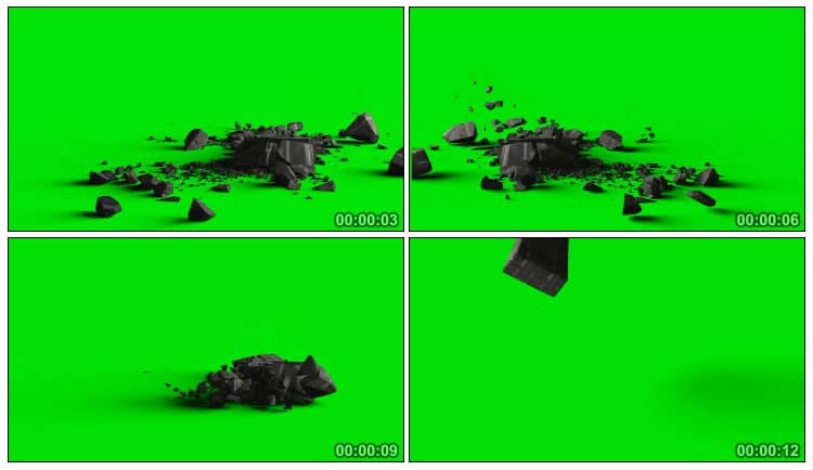 石块掉落地上摔碎绿幕免抠像影视特效视频素材
