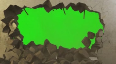 石墙炸出一个大洞绿布抠像特效视频素材