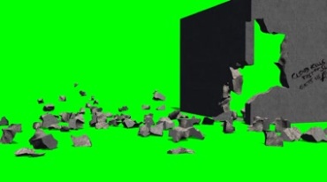 墙体爆炸倒塌碎块绿屏免抠像影视特效视频素材