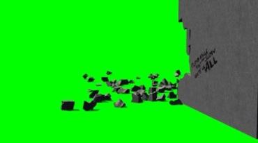 墙体爆炸倒塌碎块绿屏免抠像影视特效视频素材