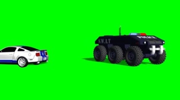 特警装甲车撞击汽车绿布免抠像影视特效视频素材