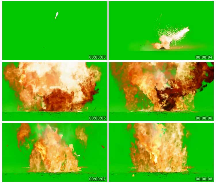 导弹命中目标爆炸绿布免抠像影视特效视频素材