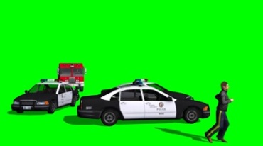 消防车撞开警车汽车相撞绿布抠像影视特效视频素材
