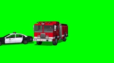 消防车撞开警车绿布免抠像影视特效视频素材