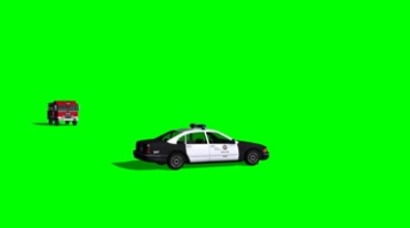 消防车撞开警车绿布免抠像影视特效视频素材