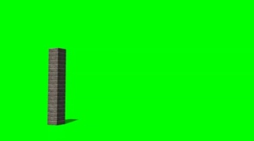 砖头砖墙立柱击打击碎砖块绿布抠像影视特效视频素材