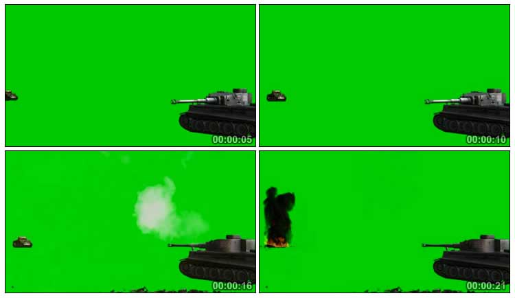 坦克开火炮击绿布免抠像影视特效视频素材