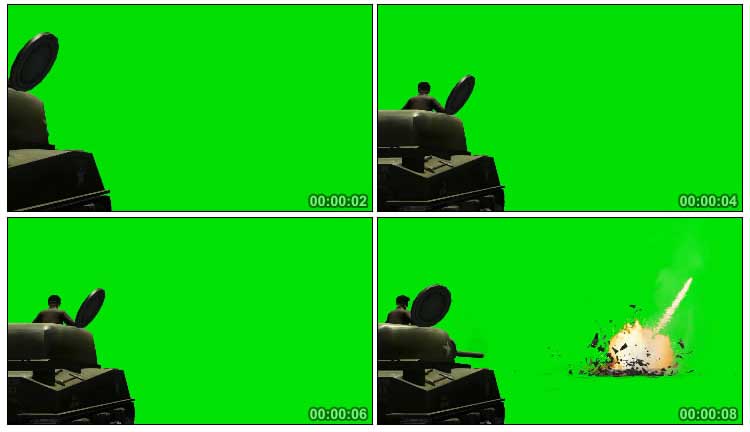 战斗坦克射击攻击绿布免抠像影视特效视频素材