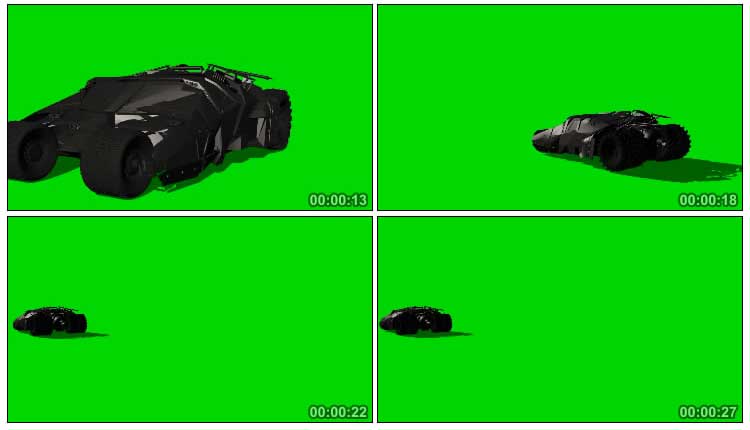 蝙蝠侠战车跑车驶来多角度拍摄绿布抠像特效视频素材