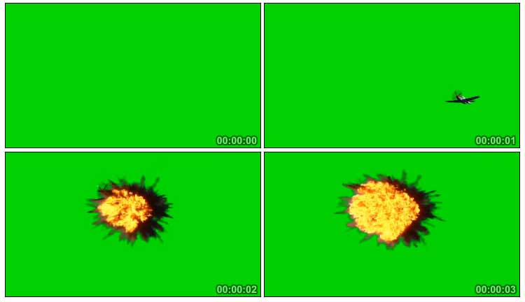 飞机在空中爆炸声音绿布抠像影视特效视频素材