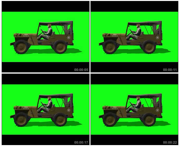 军用吉普车行驶绿幕抠像影视特效视频素材