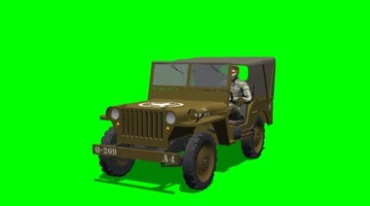 军用吉普汽车行驶绿布免抠像影视特效视频素材
