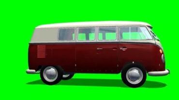 大众桑巴面包车汽车绿布免抠像影视特效视频素材