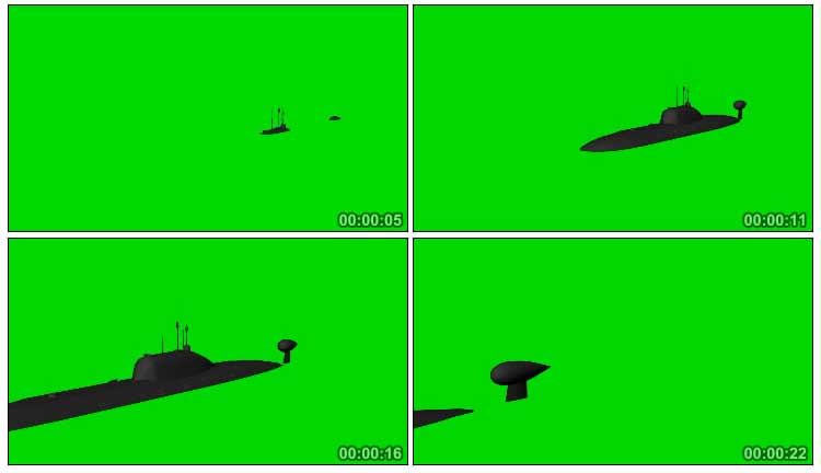潜艇浮出海面航行绿布抠像影视特效视频素材