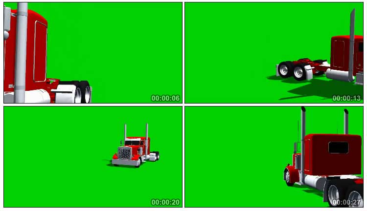 美国重型卡车重卡车头绿屏抠像影视特效视频素材