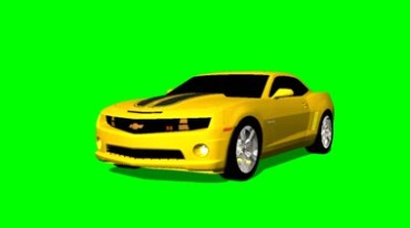 黄色雪佛兰科迈罗跑车绿幕抠像影视特效视频素材