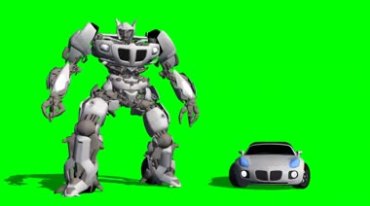 变形金刚跑车机器人绿布抠像影视特效视频素材