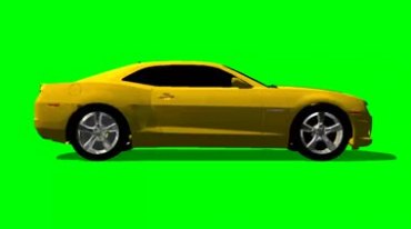 黄色大黄蜂跑车侧面照绿幕抠像影视特效视频素材
