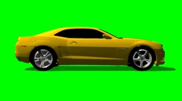 黄色大黄蜂跑车侧面照绿幕抠像影视特效视频素材