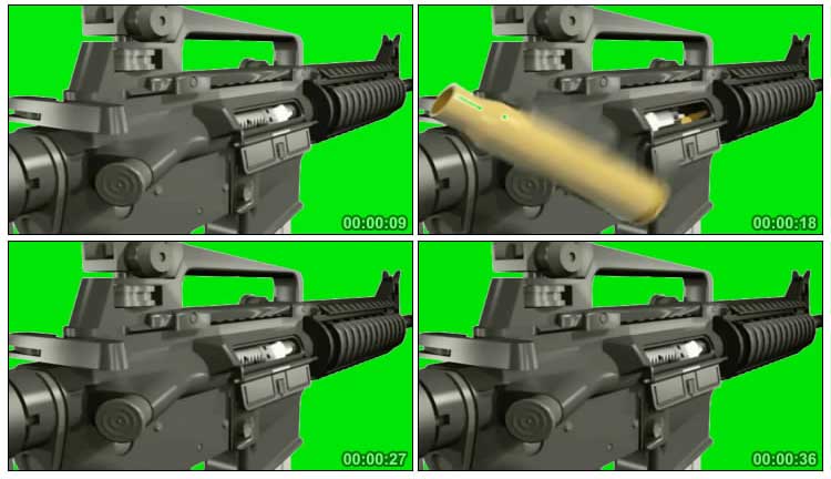 步枪连续射击枪膛退出弹壳绿屏抠像特效视频素材