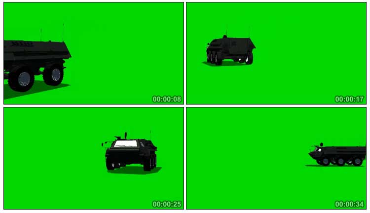战场运输装甲车绿幕免抠像影视特效视频素材