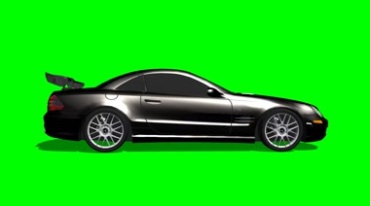 黑色奔驰汽车驶出画面绿布抠像特效视频素材