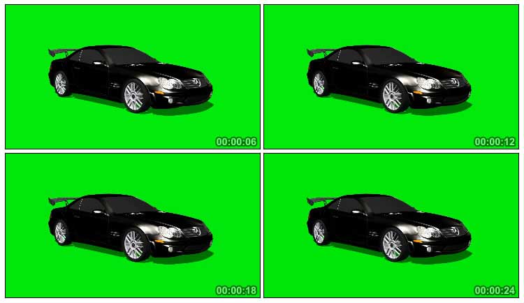 黑色奔驰跑车行驶绿布免抠像影视特效视频素材