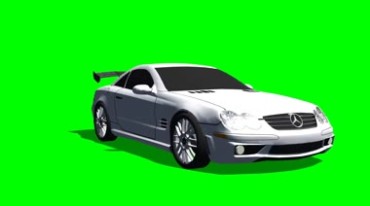 白色奔驰跑车转动展示绿屏抠像特效视频素材