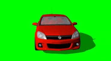 红色欧宝汽车小轿车多角度绿布抠像特效视频素材