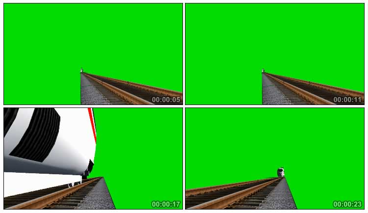 高铁铁轨上动车高速行驶绿布抠像特效视频素材