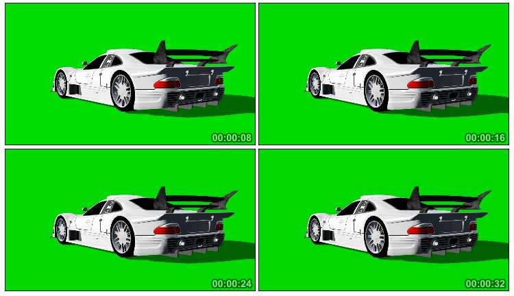 奔驰白色超跑汽车绿幕免抠像特效视频素材