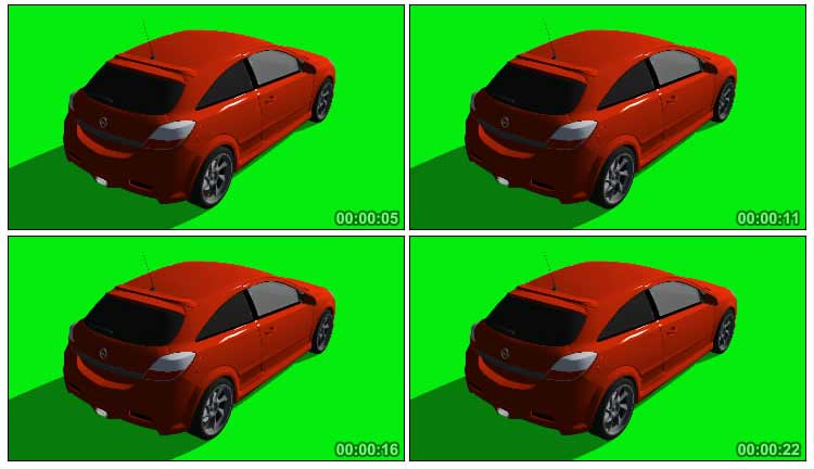欧宝小汽车红色小轿车绿幕抠像影视特效视频素材