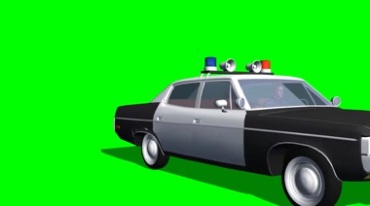 老警车警用汽车行驶绿屏抠像影视特效视频素材