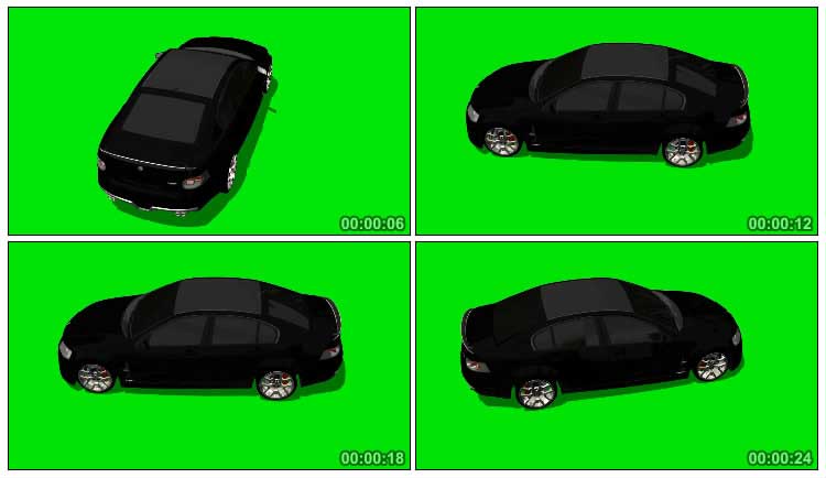 黑色小汽车3D模型展示绿屏抠像特效视频素材