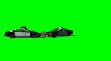 驾驶小汽车飞越警车路障逃跑绿屏抠像特效视频素材