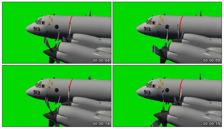 运输飞机螺旋桨转动航行绿屏抠像特效视频素材